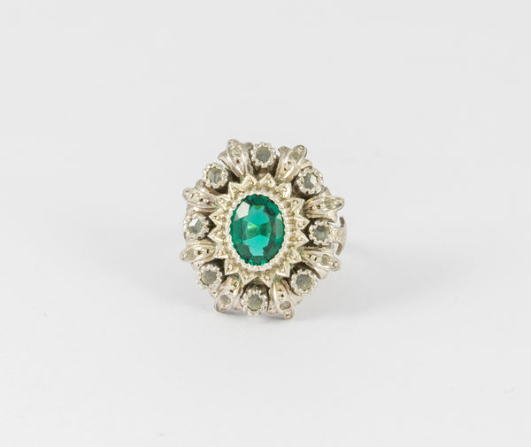 Conjunto broche pendientes y anillo en oro amarillo 18k y plata