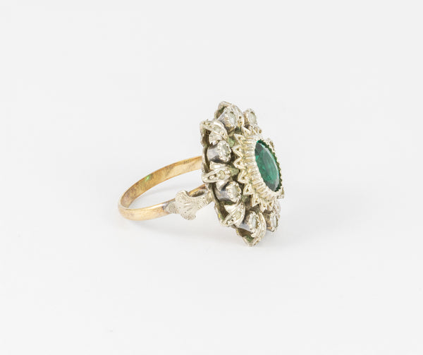 Conjunto broche pendientes y anillo en oro amarillo 18k y plata