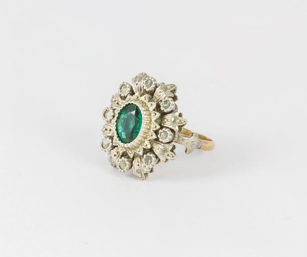 Conjunto broche pendientes y anillo en oro amarillo 18k y plata