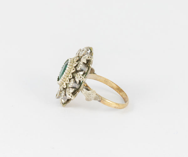 Conjunto broche pendientes y anillo en oro amarillo 18k y plata