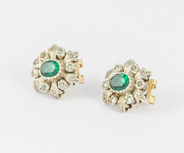 Conjunto broche pendientes y anillo en oro amarillo 18k y plata