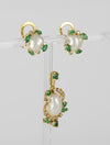 Conjunto Colgante y Pendientes en oro amarillo 18k con esmeraldas y brillantes