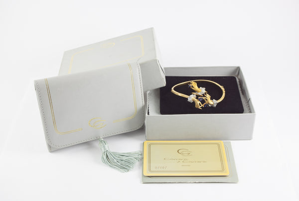 Conjunto Carrera y Carrera Pulsera y Anillo en oro amarillo y blanco 18k brillantes y zafiros