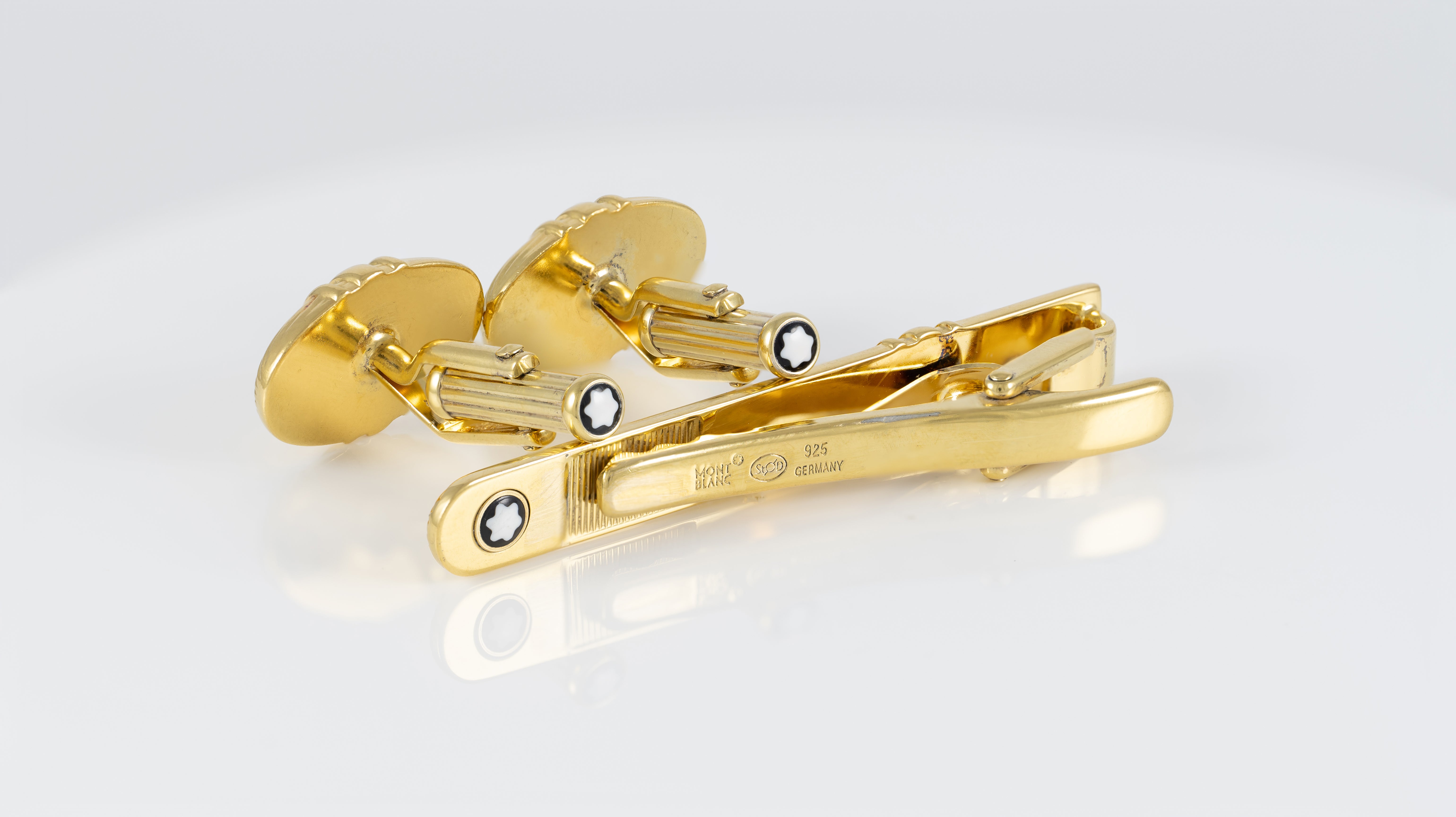 Montblanc Gemelos y Clip de corbata Plata 925 bañada en oro