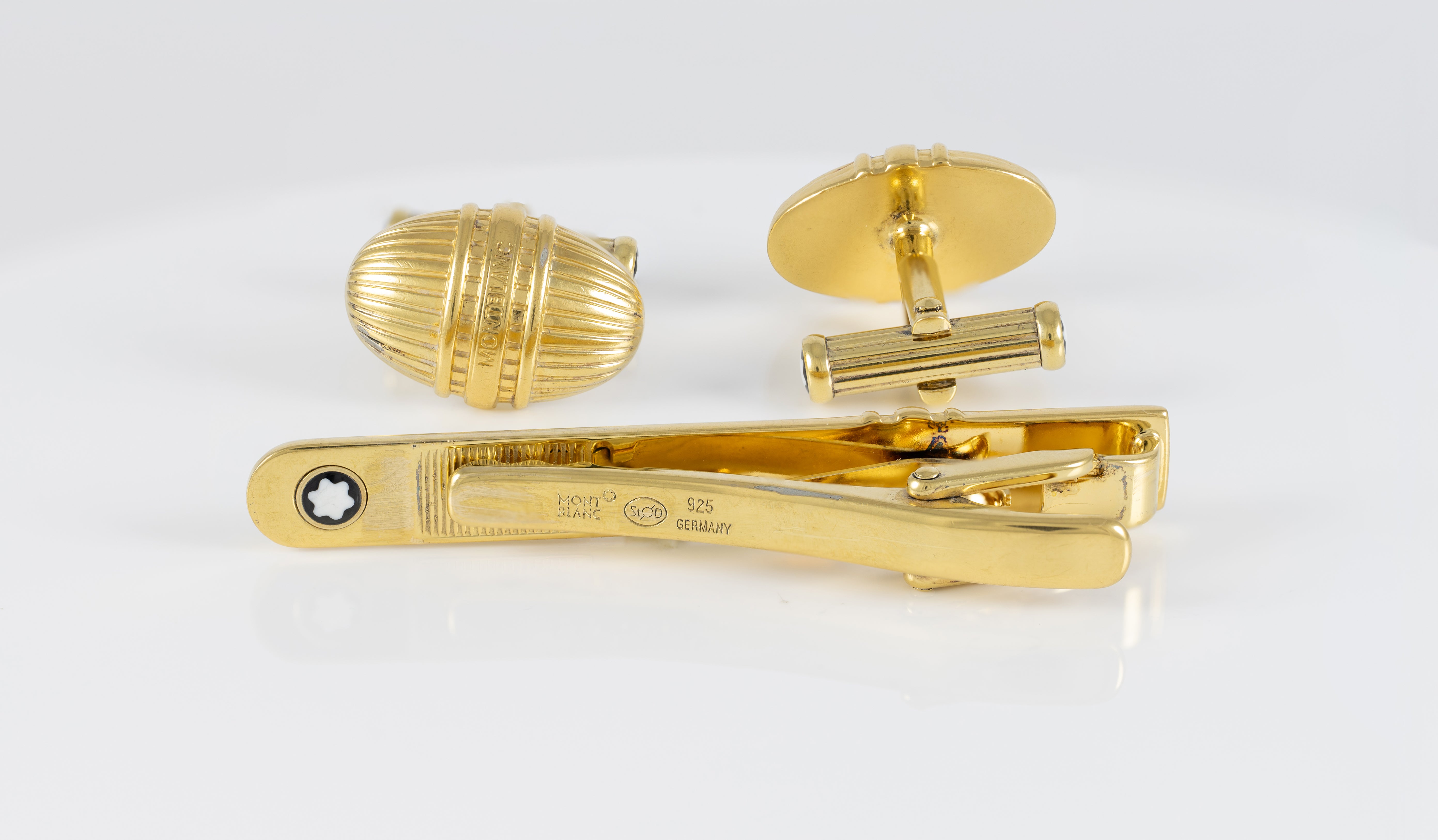 Montblanc Gemelos y Clip de corbata Plata 925 bañada en oro