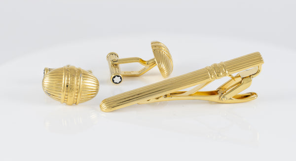 Montblanc Gemelos y Clip de corbata Plata 925 bañada en oro