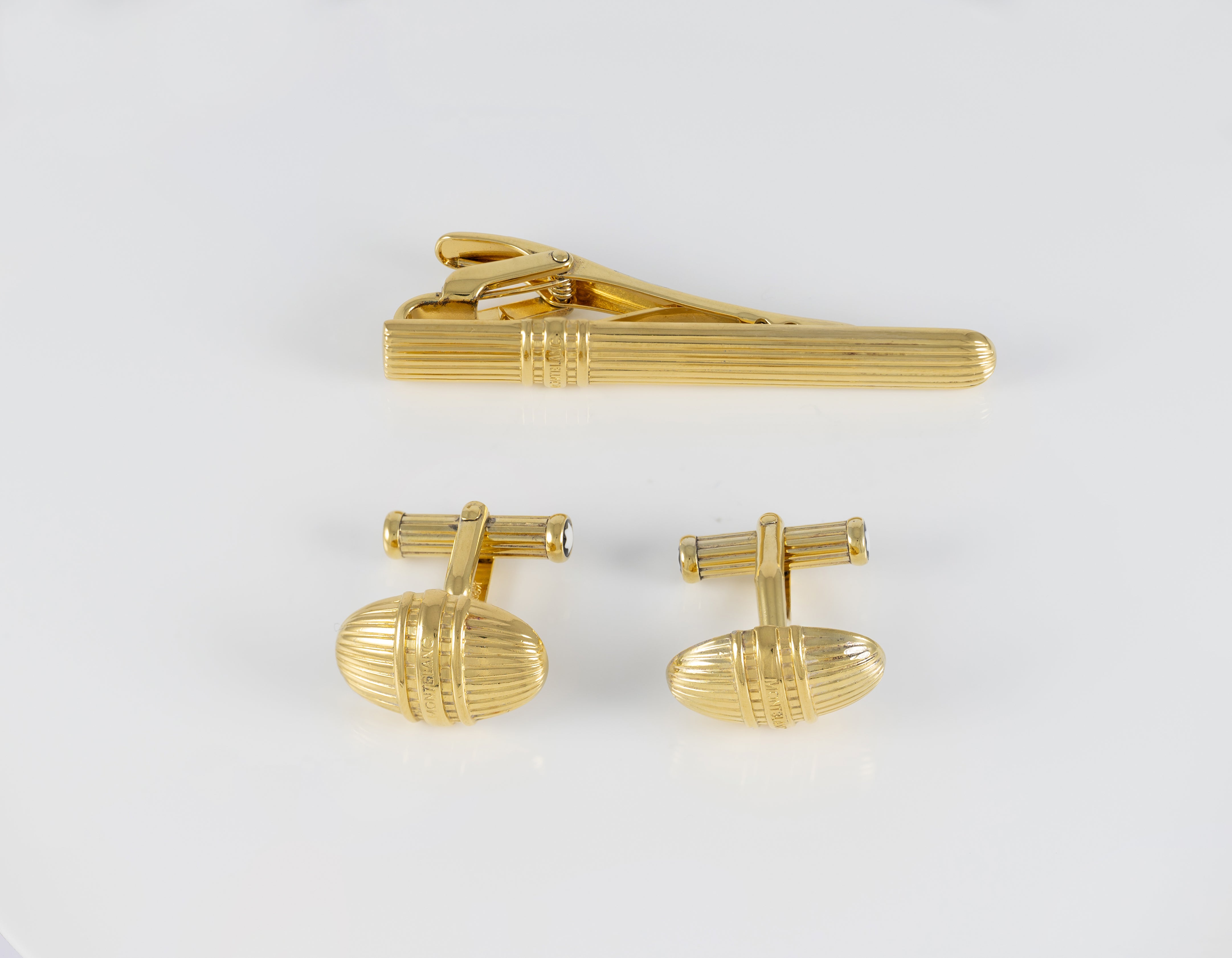 Montblanc Gemelos y Clip de corbata Plata 925 bañada en oro