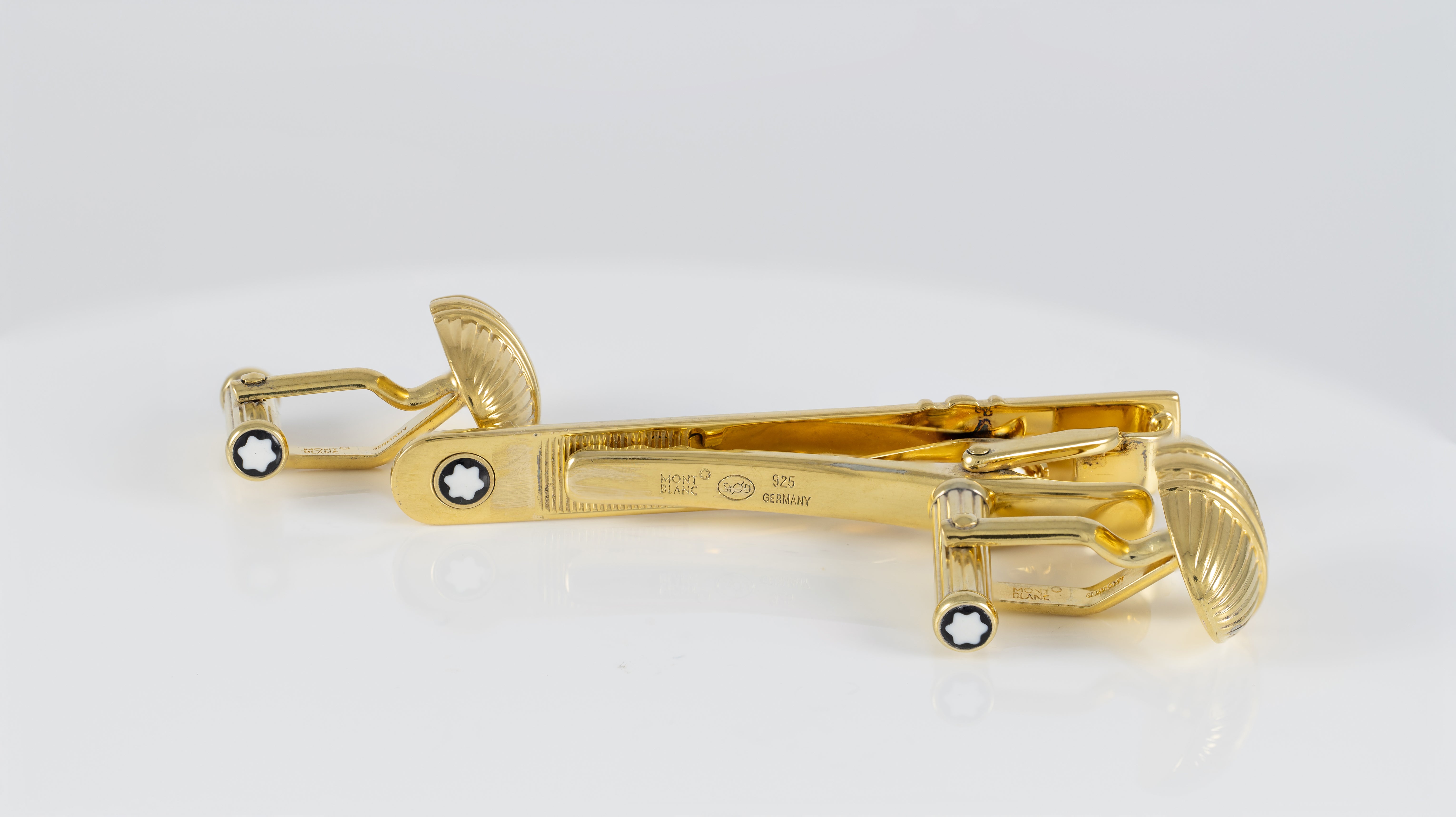 Montblanc Gemelos y Clip de corbata Plata 925 bañada en oro