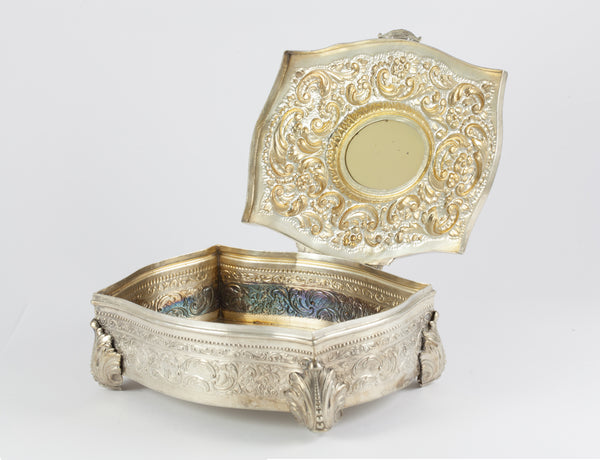 Caja joyero de plata decoración repujado y detalle esmaltado
