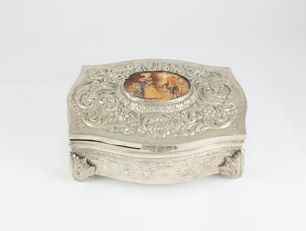 Caja joyero de plata decoración repujado y detalle esmaltado