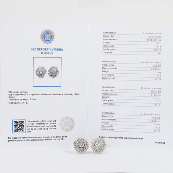 Pendientes en oro blanco 18k con diamantes 2.74 ct