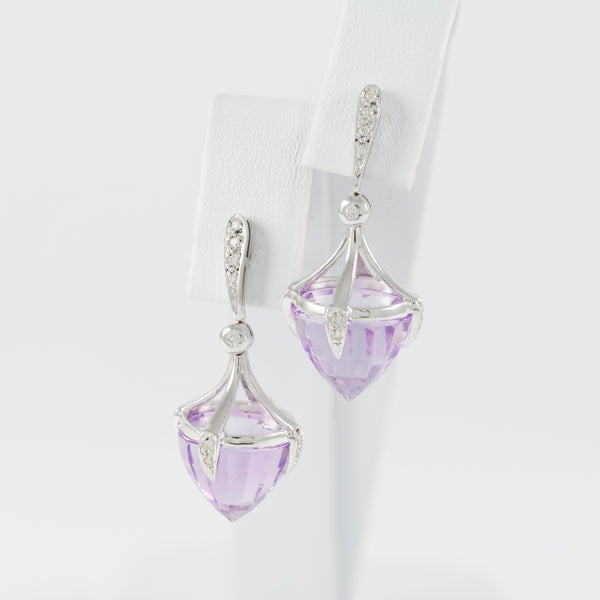 Pendientes en oro blanco 18k con diamantes y cuarzos