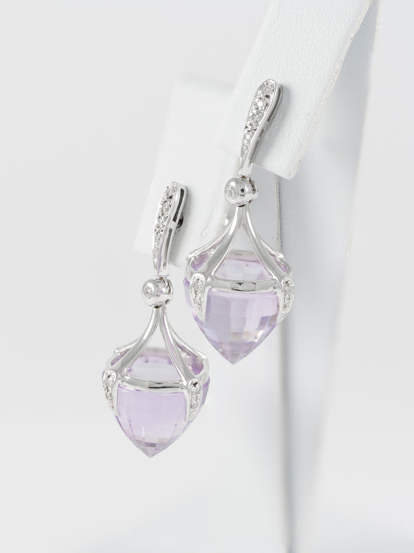 Pendientes en oro blanco 18k con diamantes y cuarzos