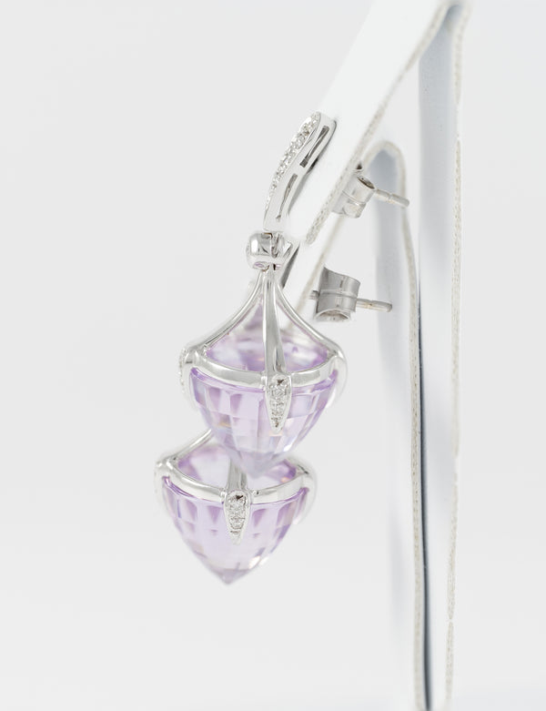 Pendientes en oro blanco 18k con diamantes y cuarzos