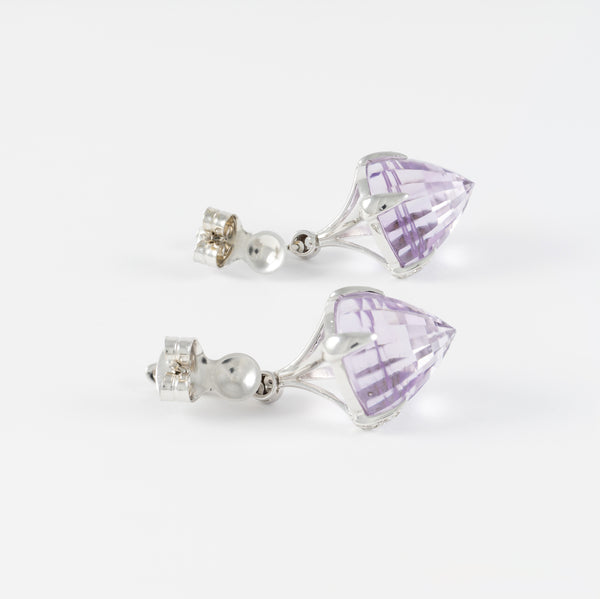 Pendientes en oro blanco 18k con diamantes y cuarzos