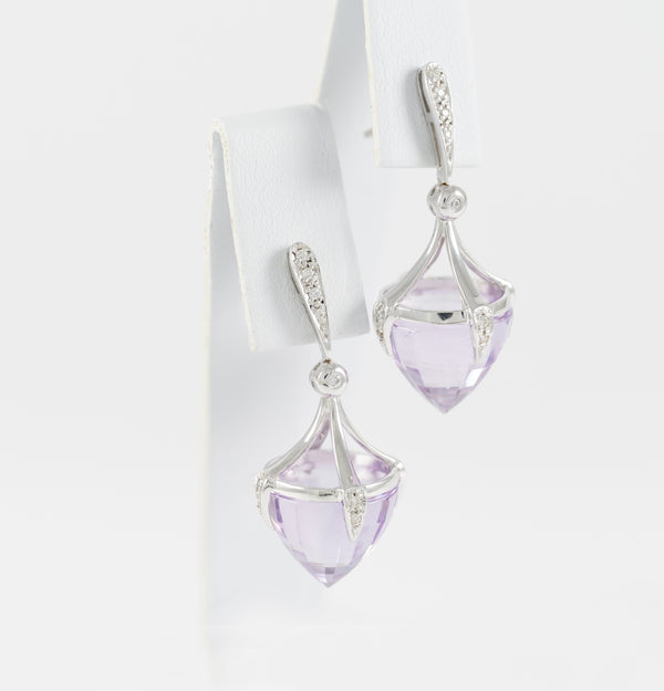 Pendientes en oro blanco 18k con diamantes y cuarzos