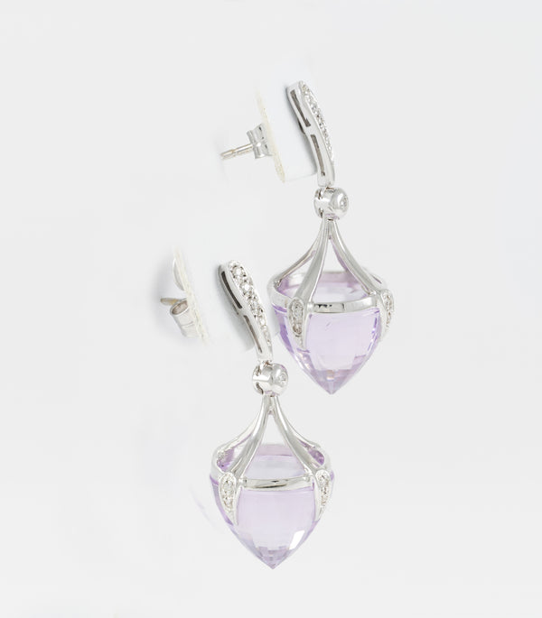 Pendientes en oro blanco 18k con diamantes y cuarzos