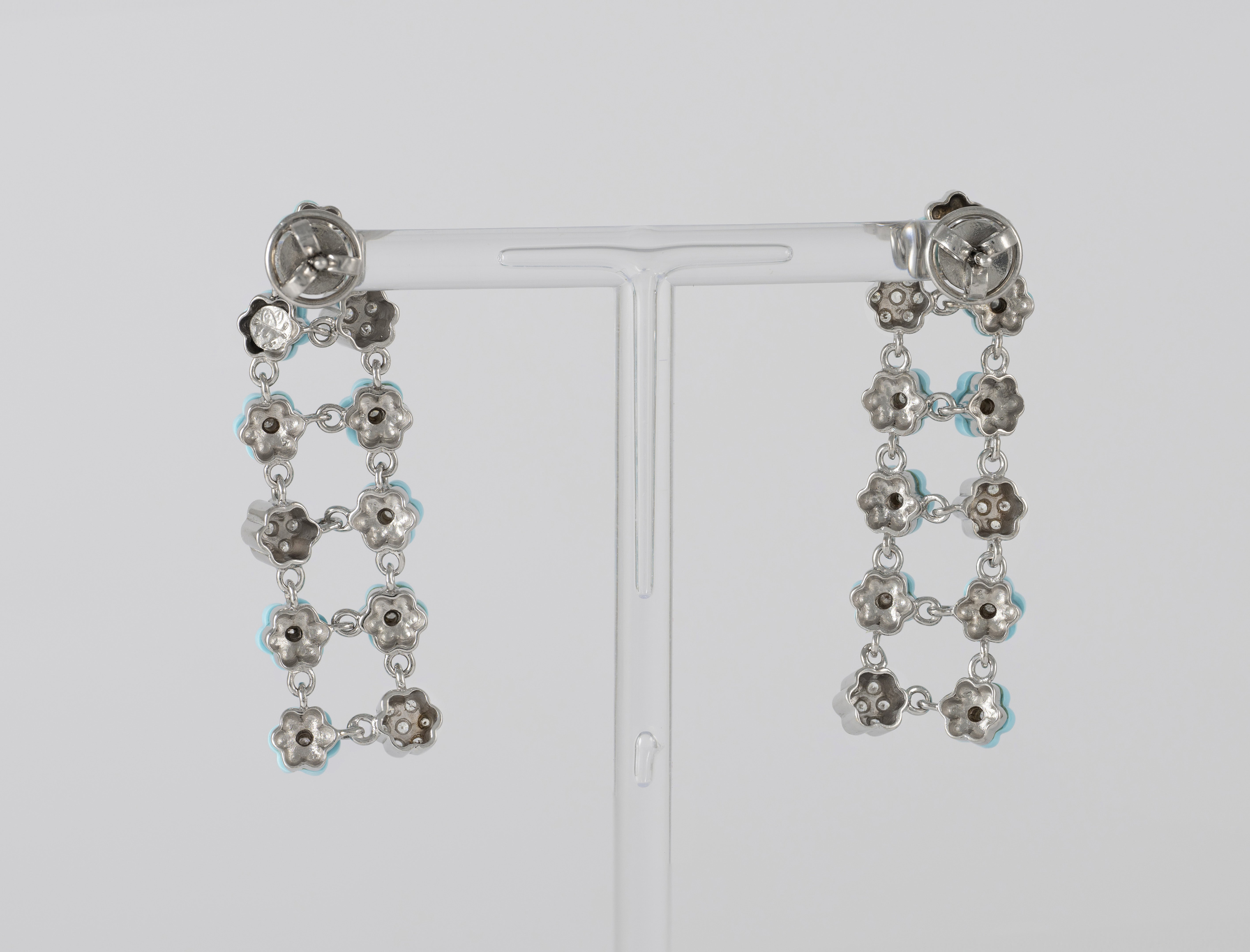 Pendientes en oro blanco 18k con turquesas y brillantes