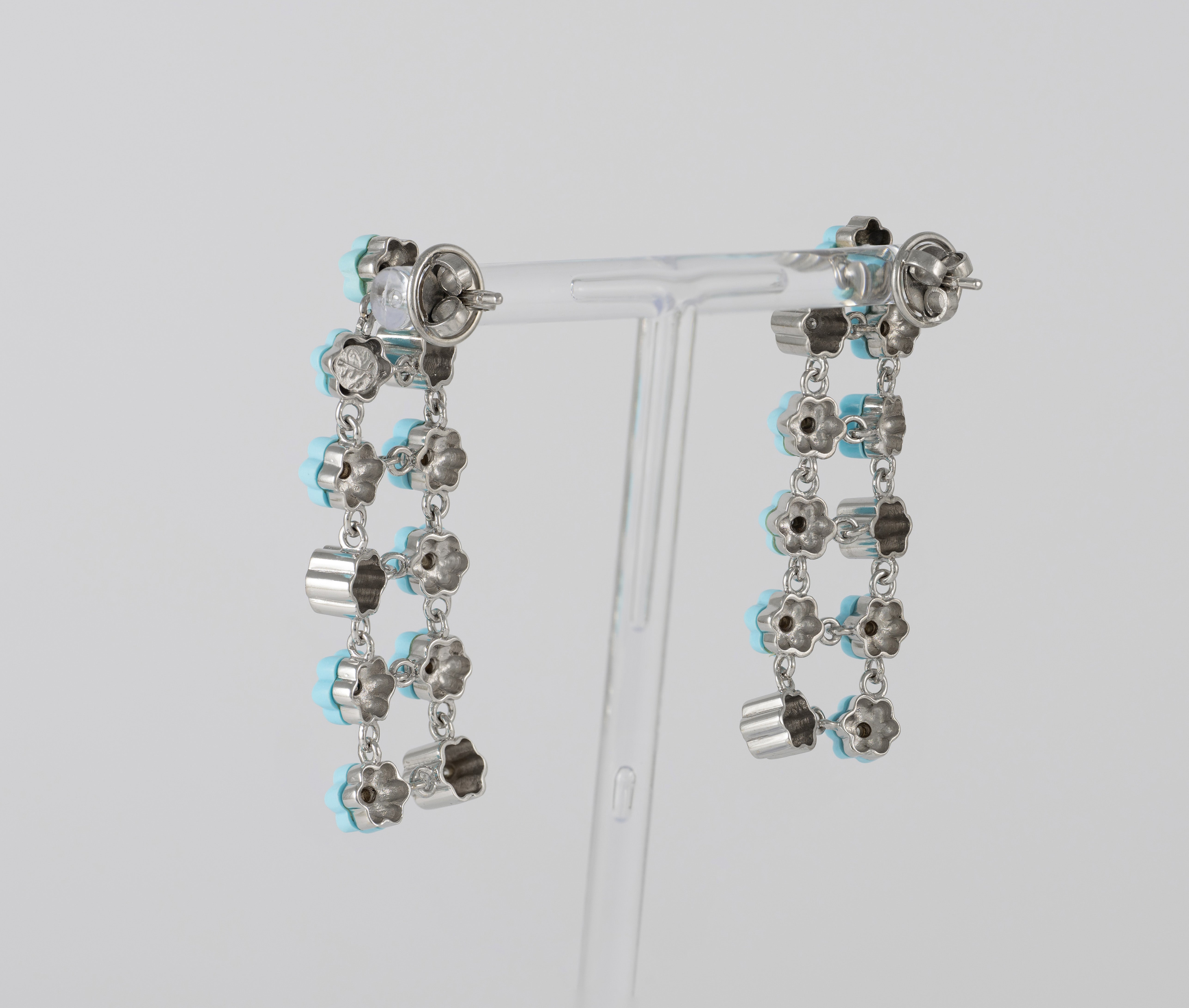 Pendientes en oro blanco 18k con turquesas y brillantes