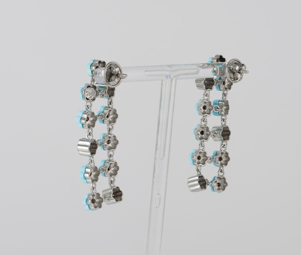 Pendientes en oro blanco 18k con turquesas y brillantes