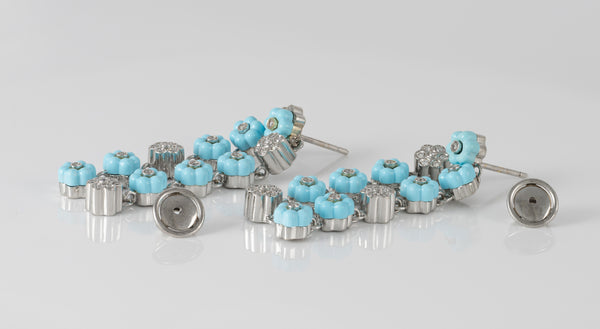 Pendientes en oro blanco 18k con turquesas y brillantes