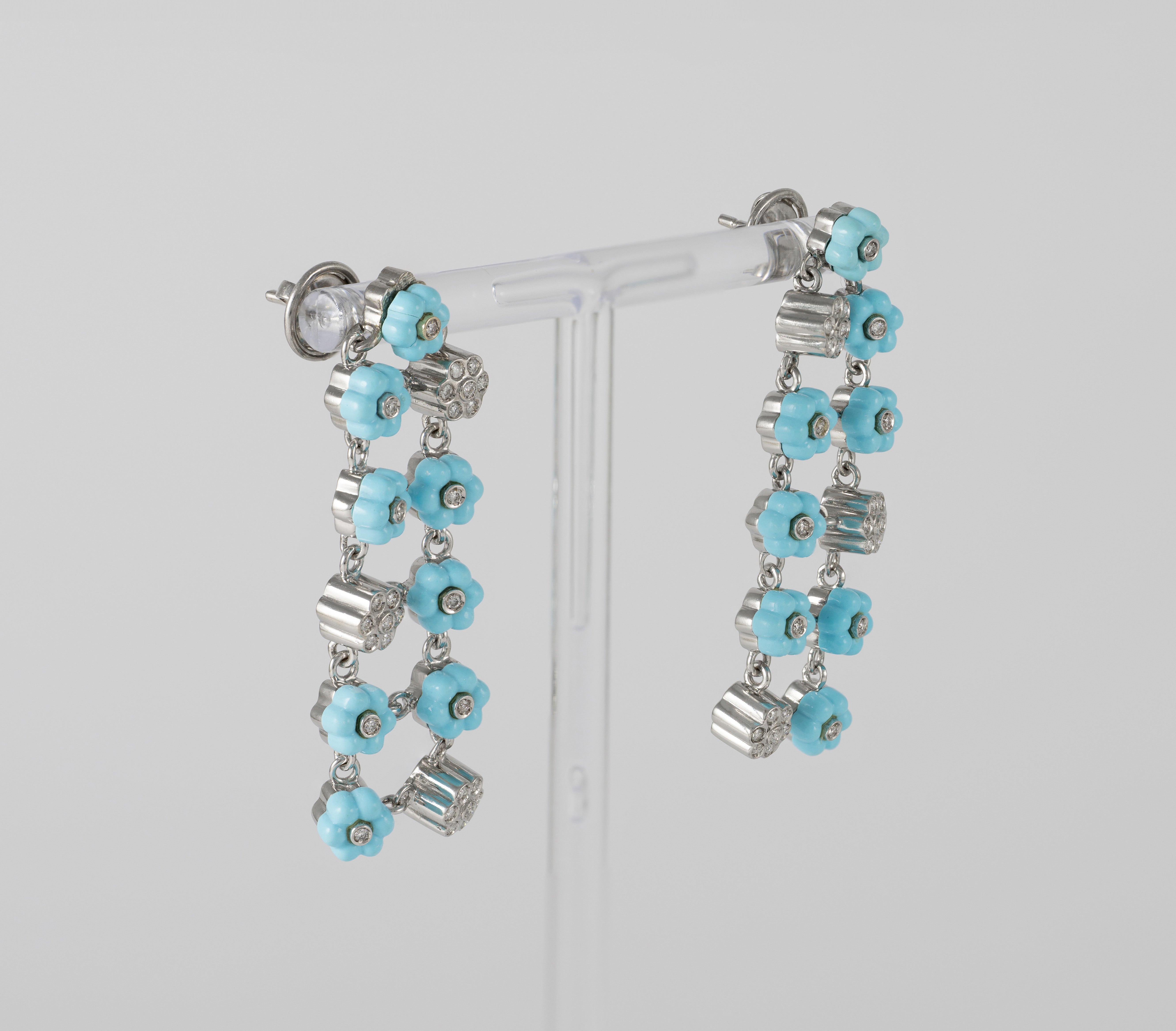 Pendientes en oro blanco 18k con turquesas y brillantes