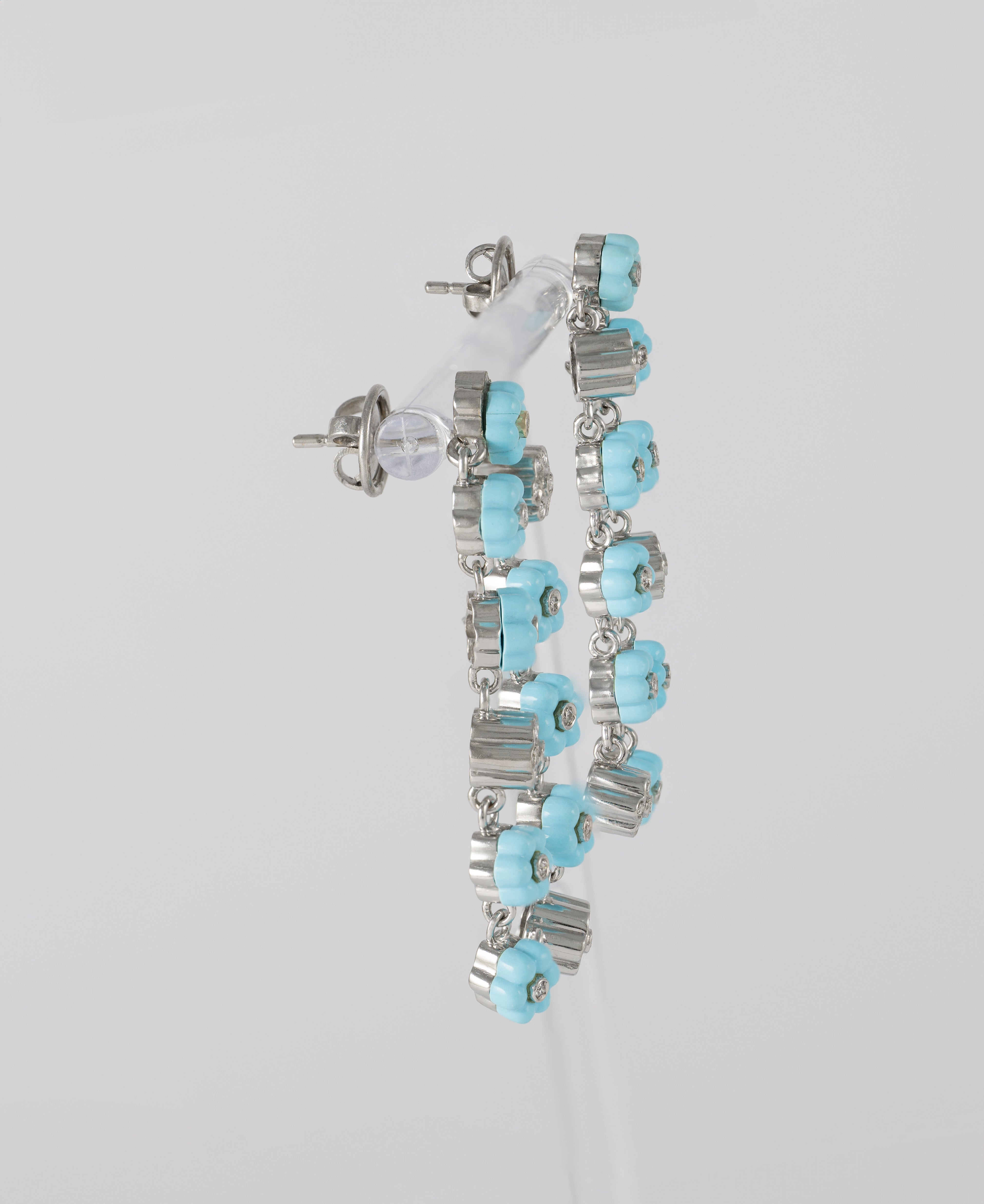 Pendientes en oro blanco 18k con turquesas y brillantes