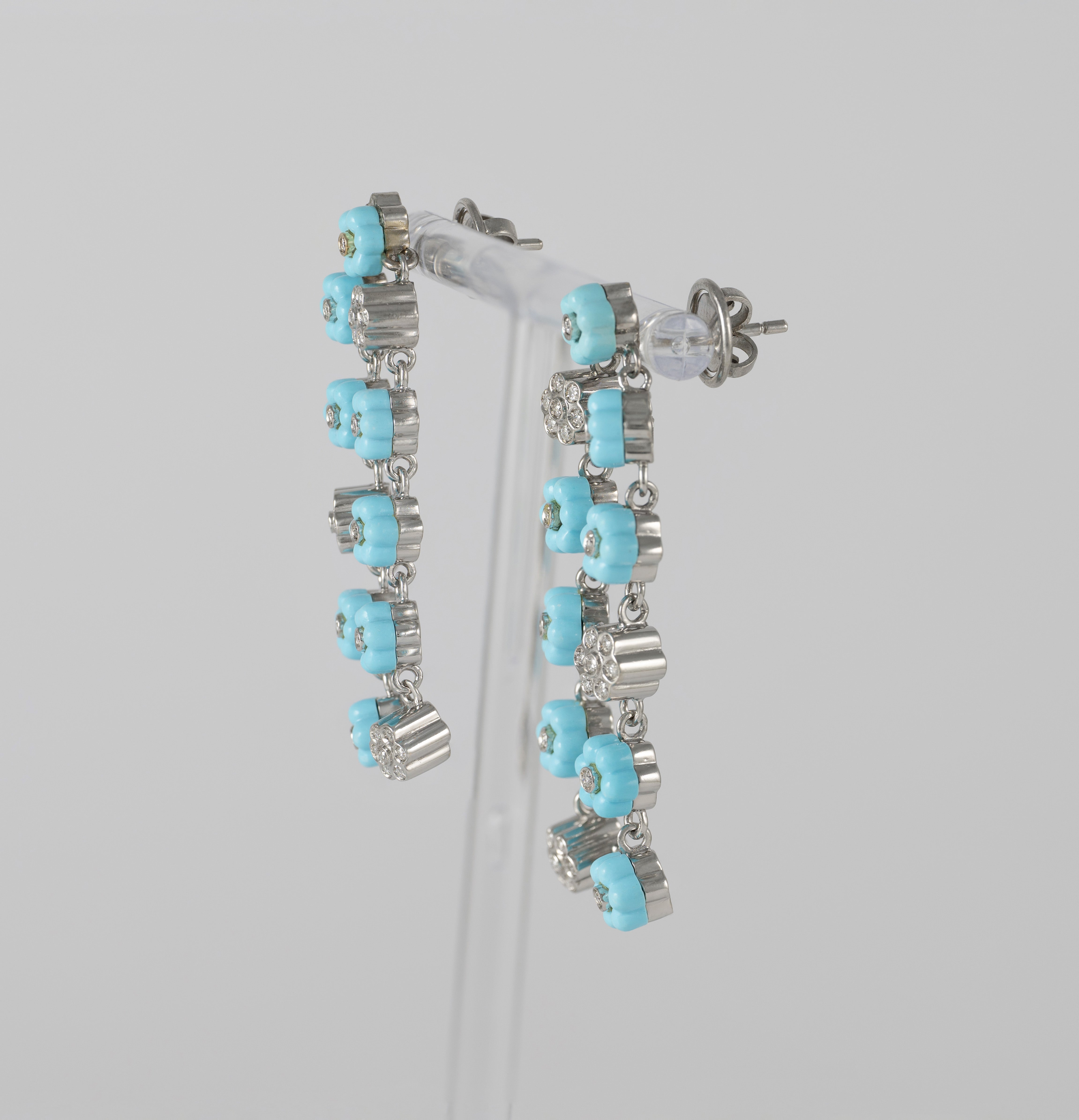 Pendientes en oro blanco 18k con turquesas y brillantes