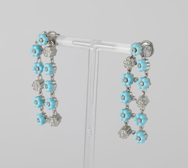 Pendientes en oro blanco 18k con turquesas y brillantes