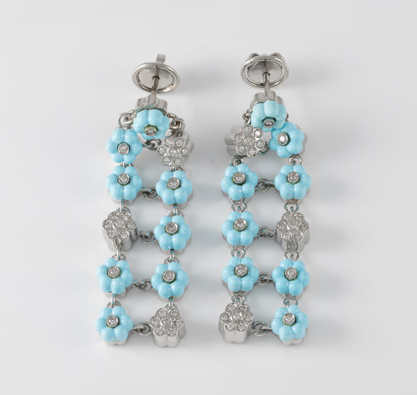 Pendientes en oro blanco 18k con turquesas y brillantes