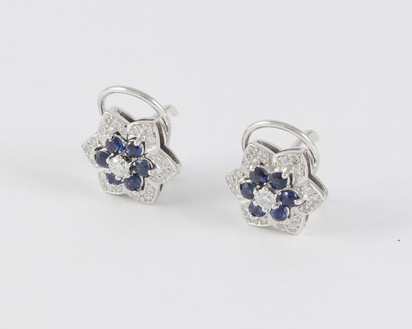 Pendientes en oro blanco 18k con brillantes y zafiros