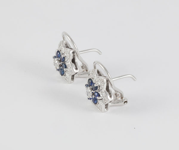 Pendientes en oro blanco 18k con brillantes y zafiros