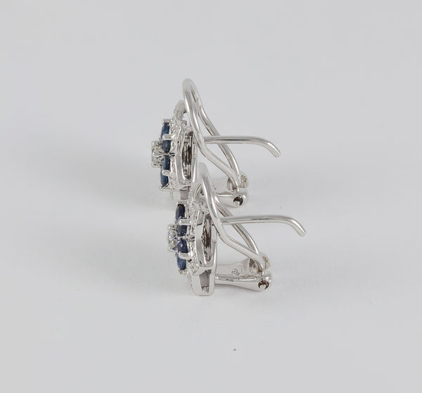 Pendientes en oro blanco 18k con brillantes y zafiros