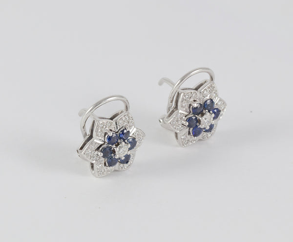 Pendientes en oro blanco 18k con brillantes y zafiros