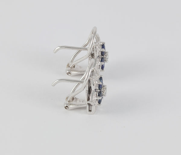 Pendientes en oro blanco 18k con brillantes y zafiros