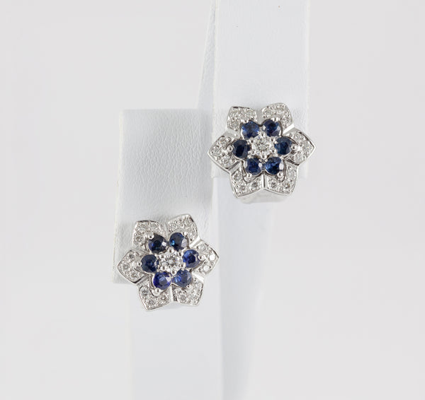 Pendientes en oro blanco 18k con brillantes y zafiros