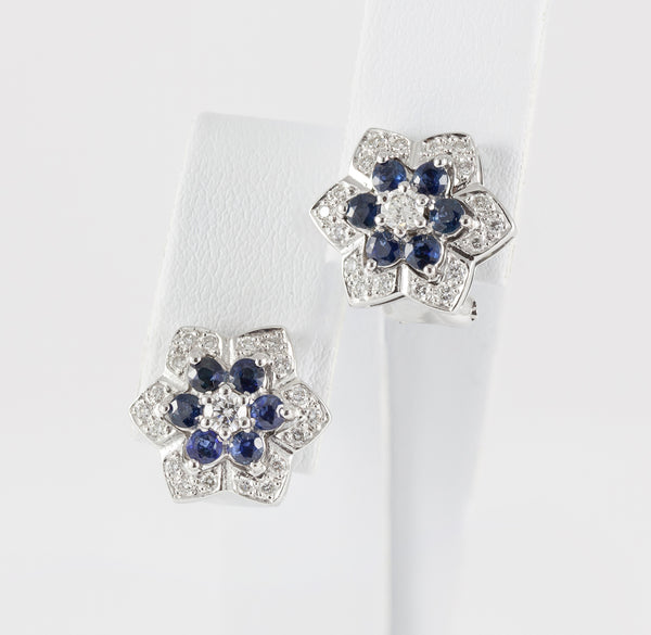 Pendientes en oro blanco 18k con brillantes y zafiros