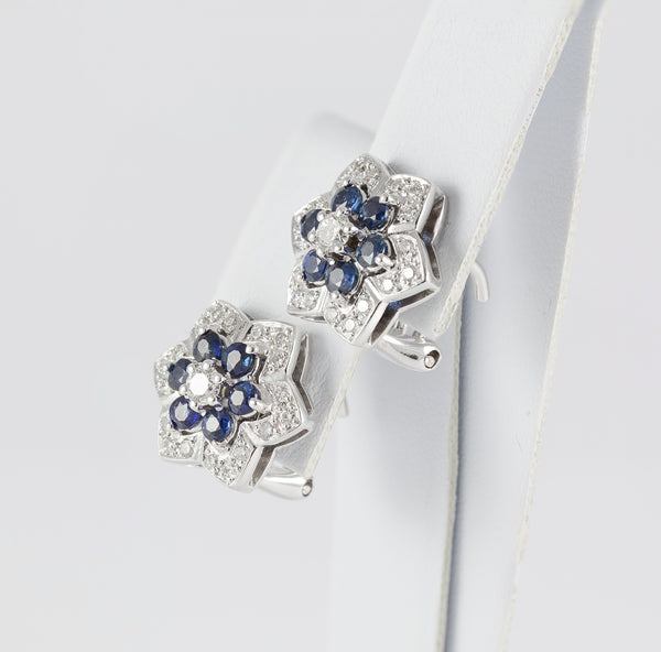 Pendientes en oro blanco 18k con brillantes y zafiros
