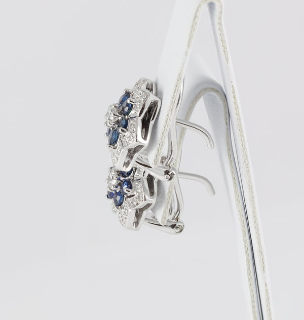 Pendientes en oro blanco 18k con brillantes y zafiros