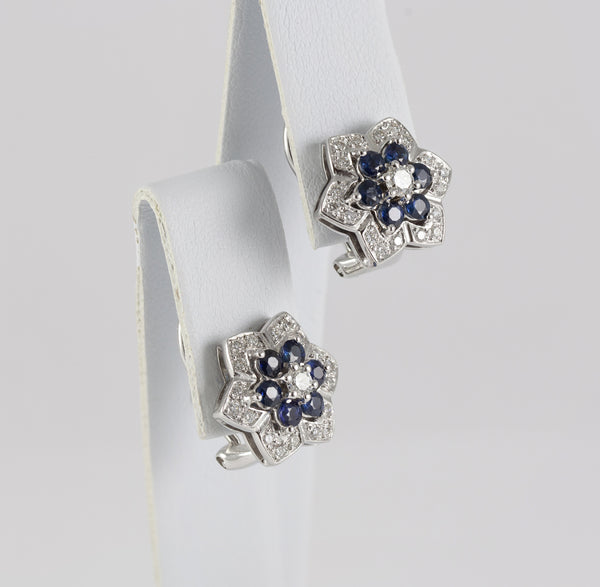 Pendientes en oro blanco 18k con brillantes y zafiros