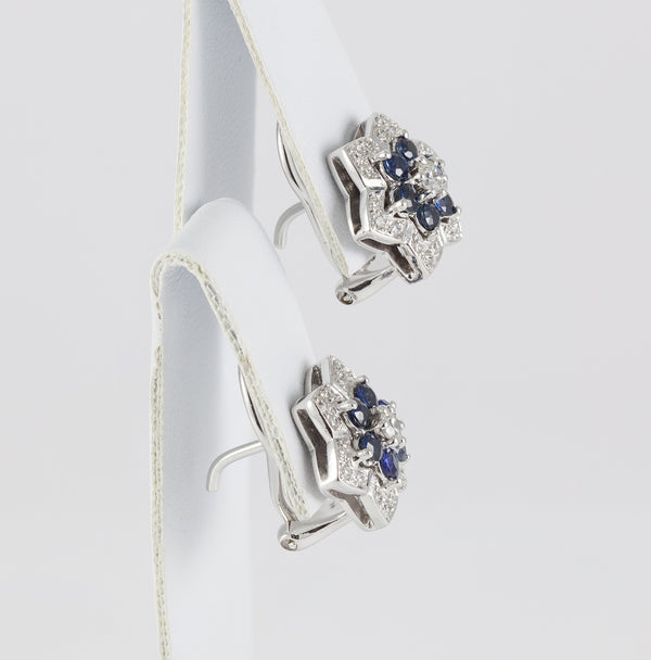 Pendientes en oro blanco 18k con brillantes y zafiros