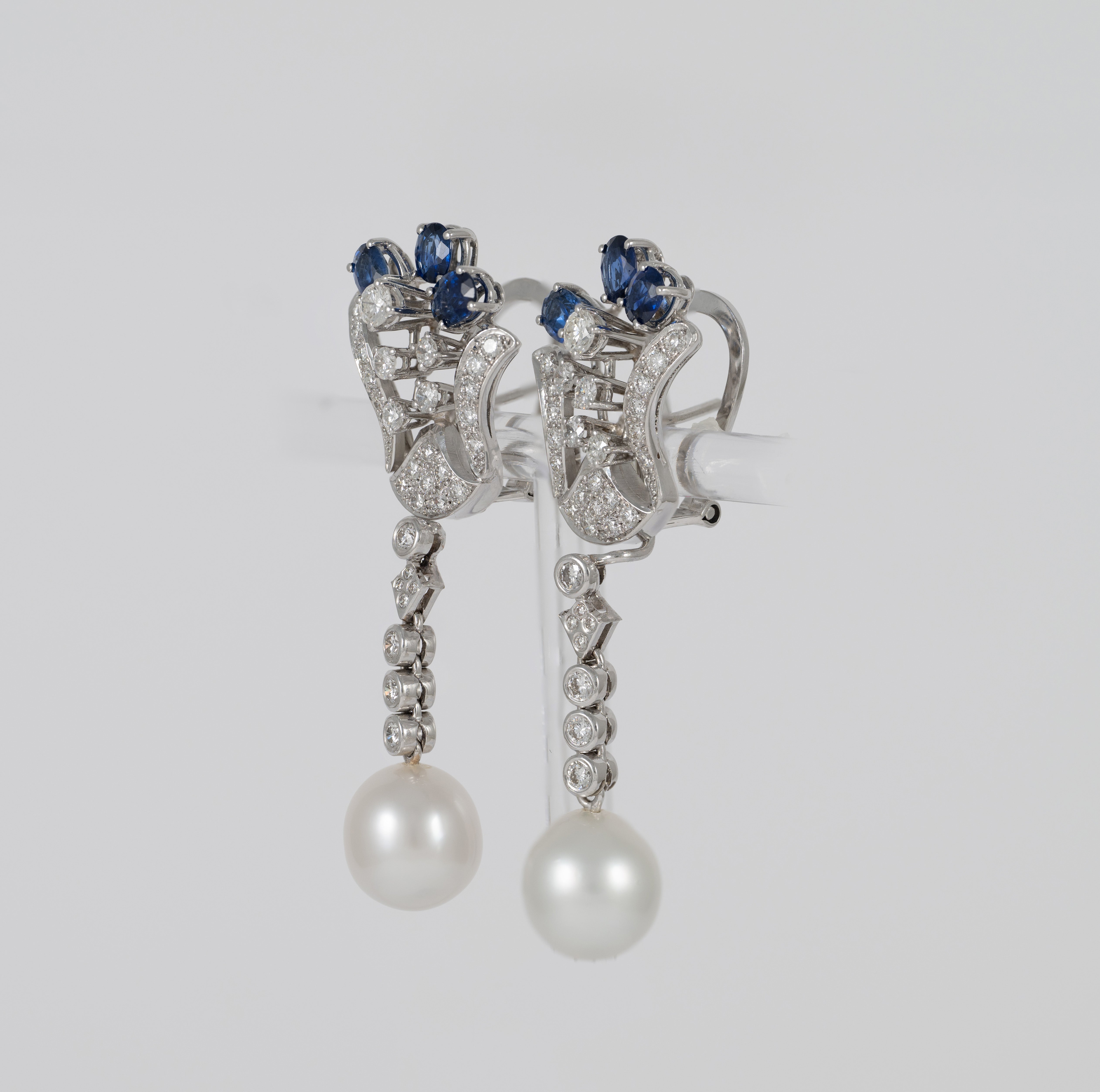 Pendientes personalizables en oro blanco 18k con zafiros, perlas y diamantes 2.09 ct