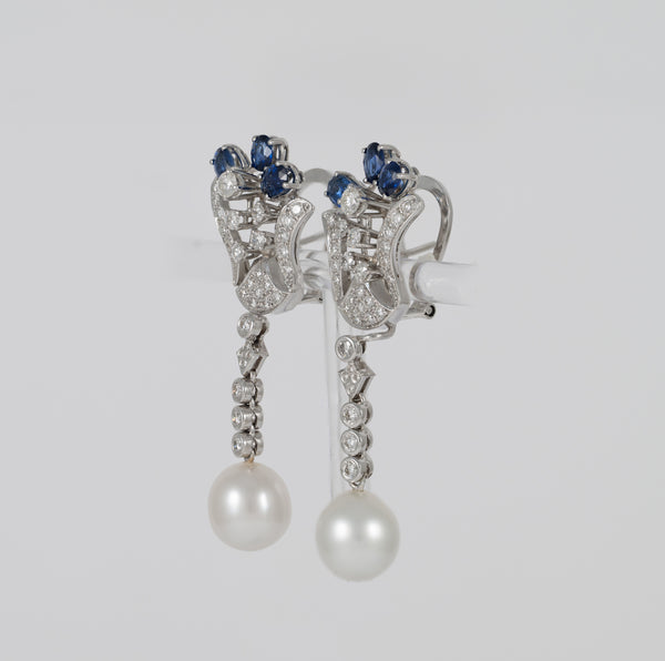Pendientes personalizables en oro blanco 18k con zafiros, perlas y diamantes 2.09 ct
