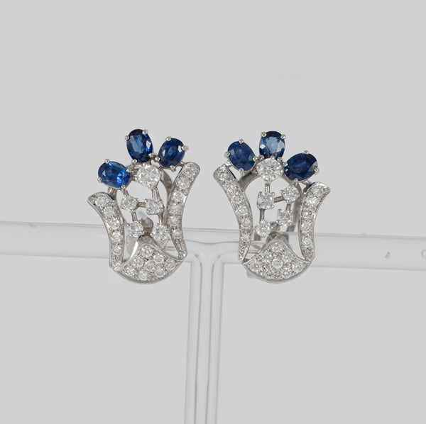 Pendientes personalizables en oro blanco 18k con zafiros, perlas y diamantes 2.09 ct