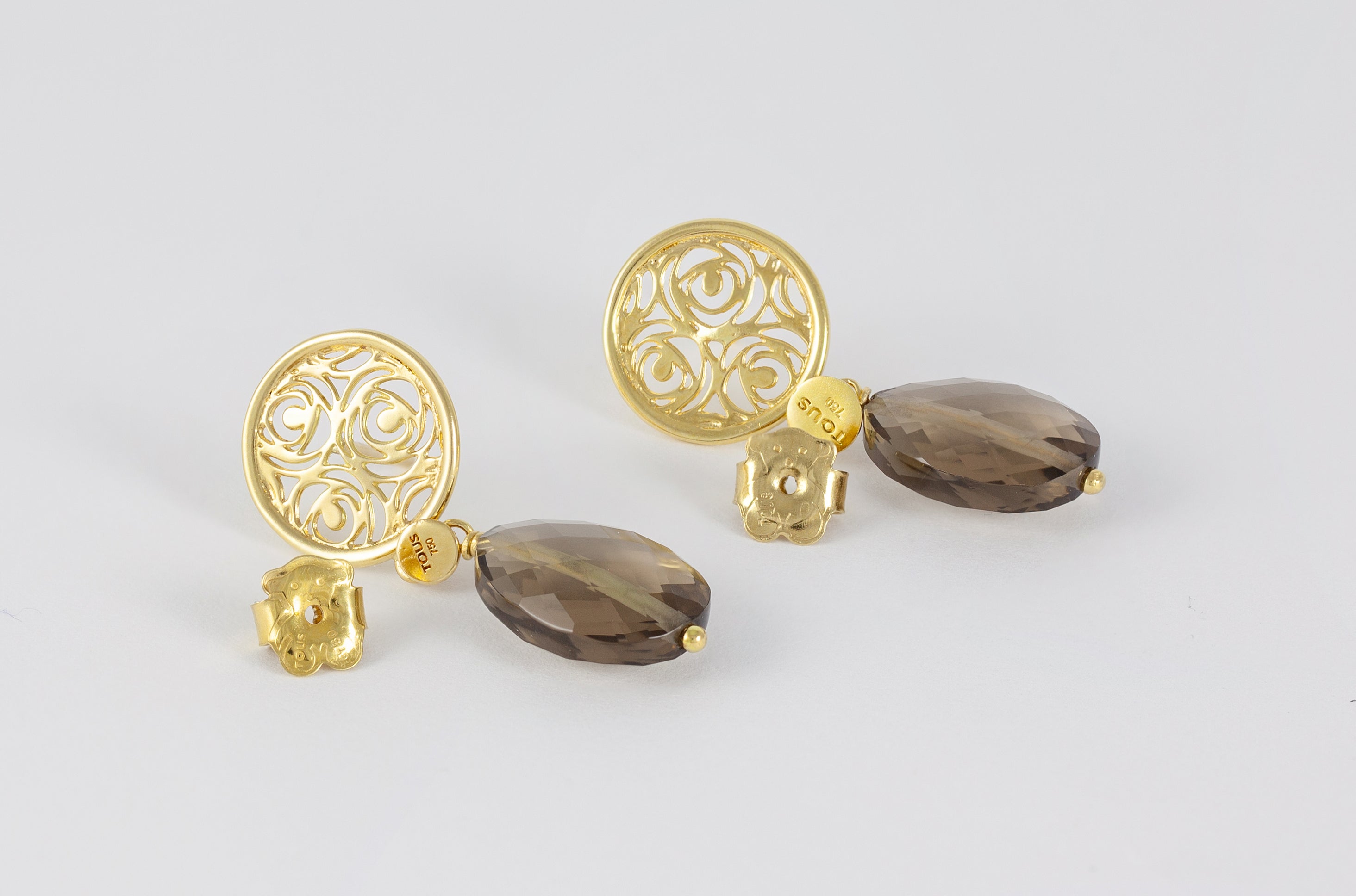 Pendientes Tous en oro amarillo 18k con cuarzo ahumado