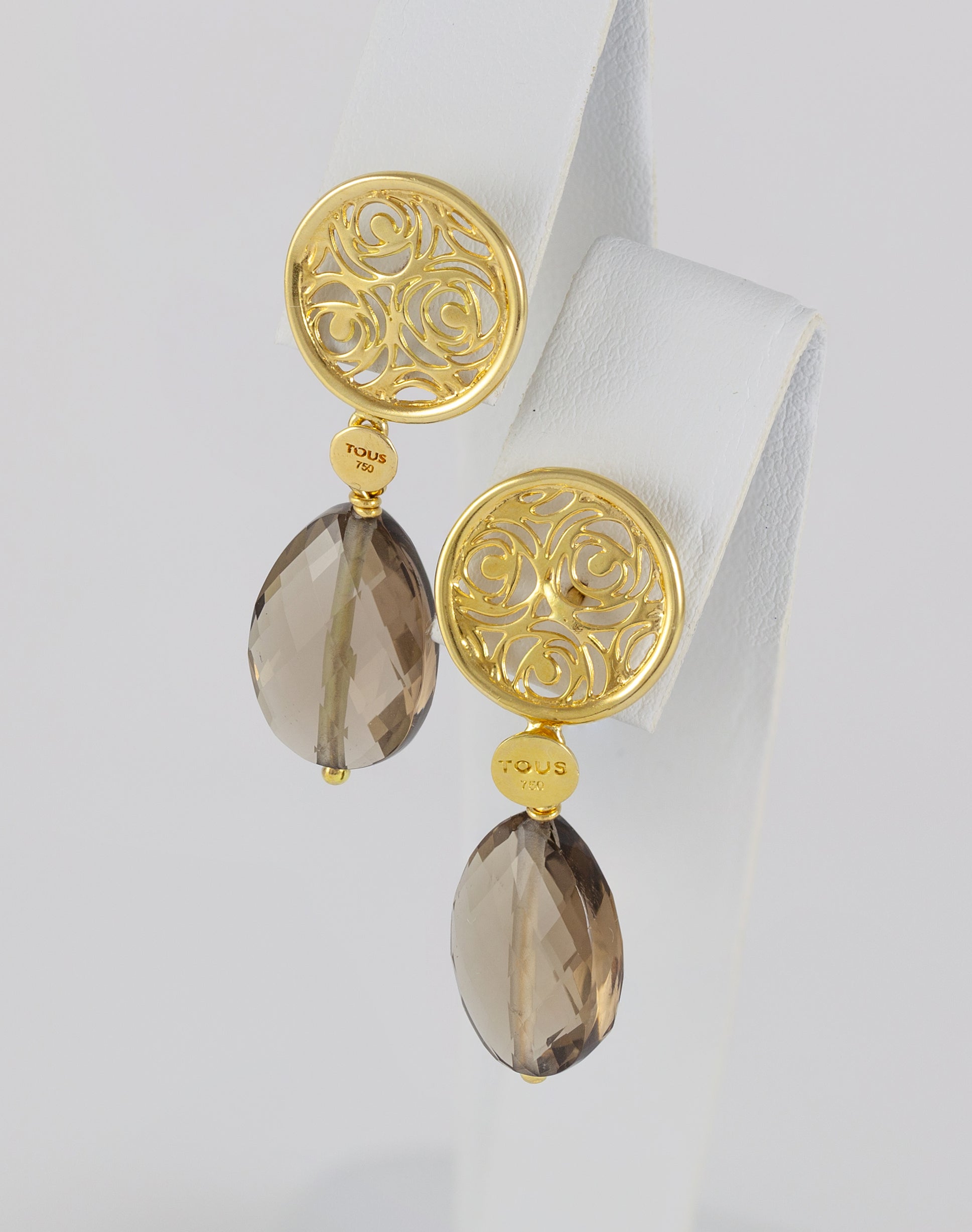 Pendientes Tous en oro amarillo 18k con cuarzo ahumado