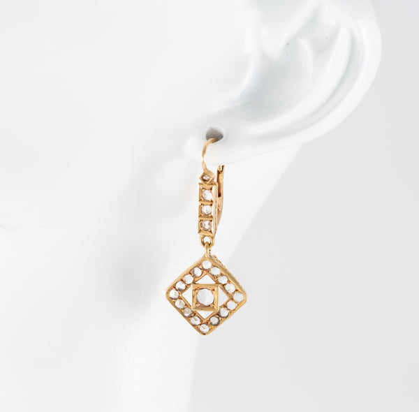 Pendientes antiguos en oro amarillo 18k y zafiros blancos