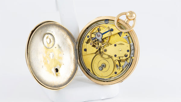 Leroy Pocket Watch Chimes Hour Quarter Yellow Gold 18k Enamel
