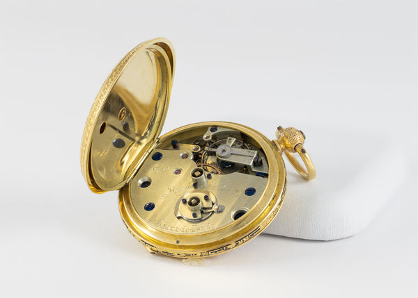 Haas & Privat Pocket Watch Yellow Gold 18k Enamel