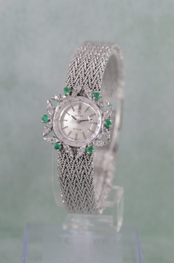 Omega De Ville White Gold 18k Diamonds and Emeralds Ref: 511227